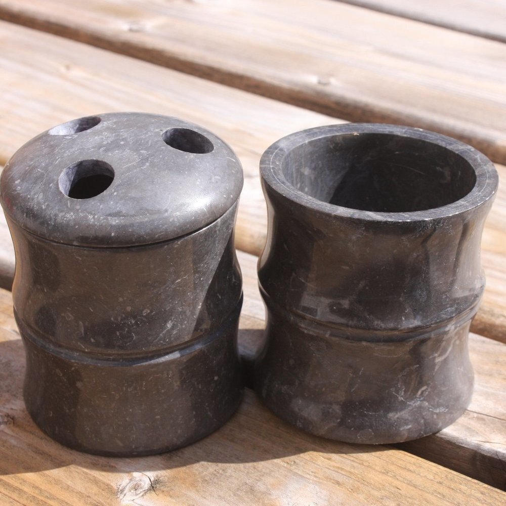 Retro Natural Stone Toothbrush Holder and Cup